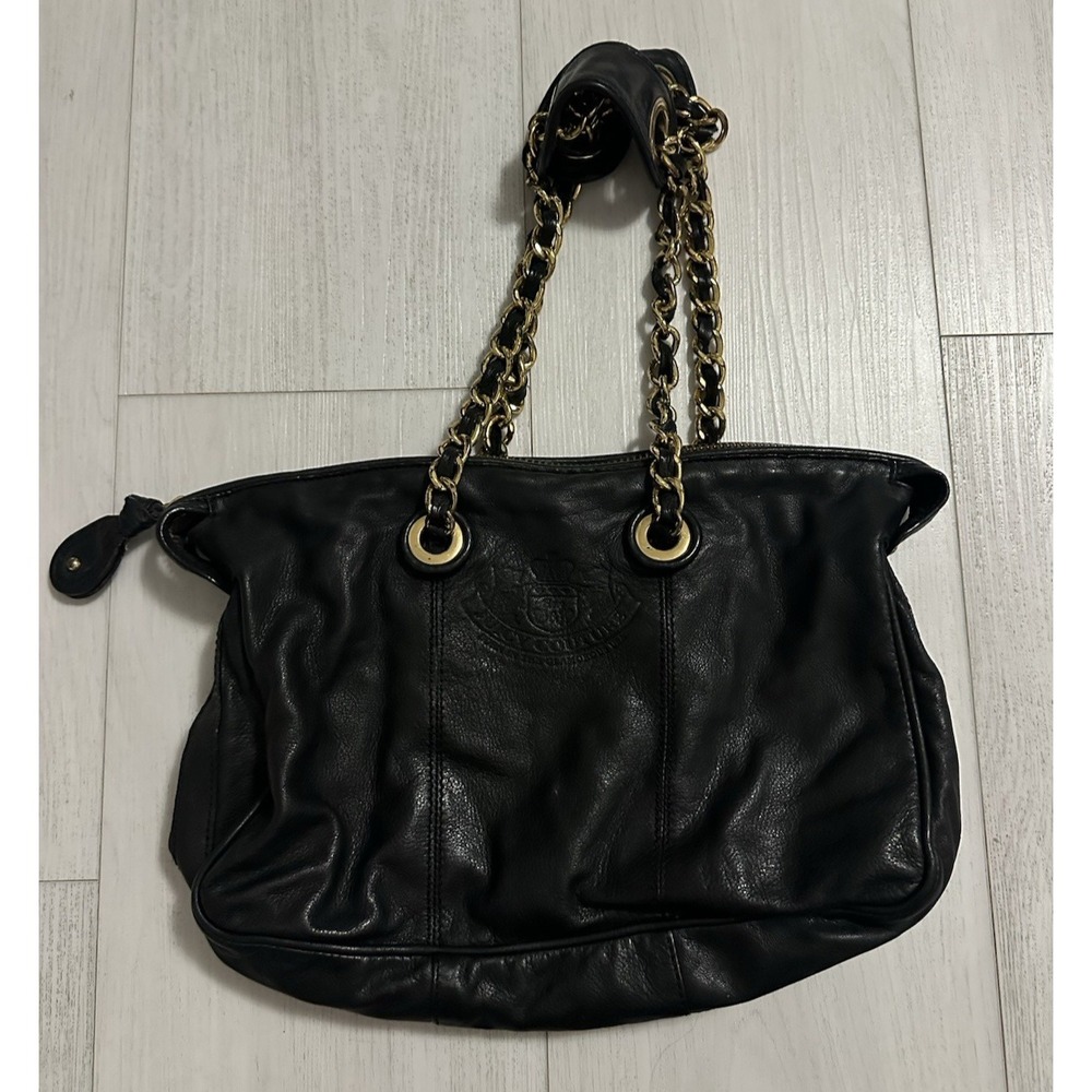Vintage Y2K Juicy Couture Black Leather Chain Handle Shoulder Bag w/ Dustbag‎